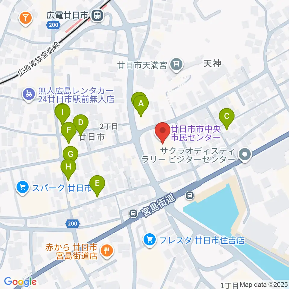 廿日市市中央市民センター周辺のファミレス・ファーストフード一覧地図