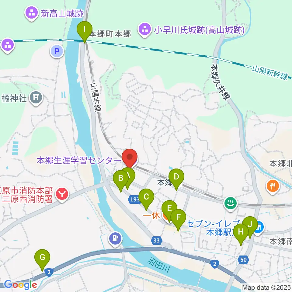 本郷生涯学習センター にいたかホール周辺のファミレス・ファーストフード一覧地図