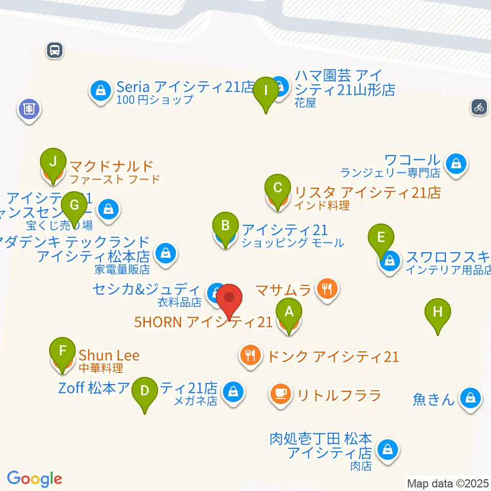 NHK文化センター 松本・iCITY21教室周辺のファミレス・ファーストフード一覧地図
