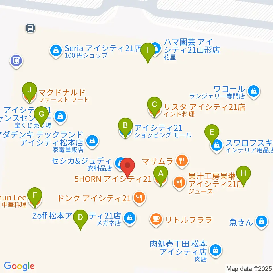 NHK文化センター 松本・iCITY21教室周辺のファミレス・ファーストフード一覧地図