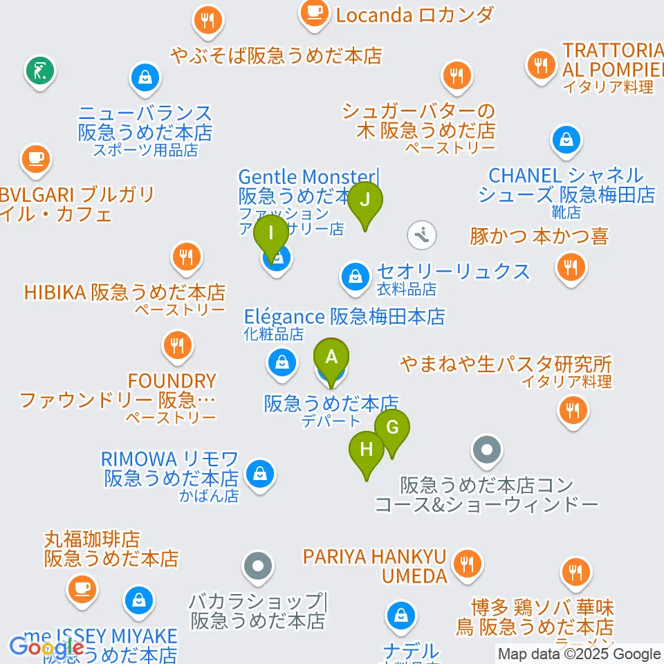 NHK文化センター 梅田教室周辺のファミレス・ファーストフード一覧地図