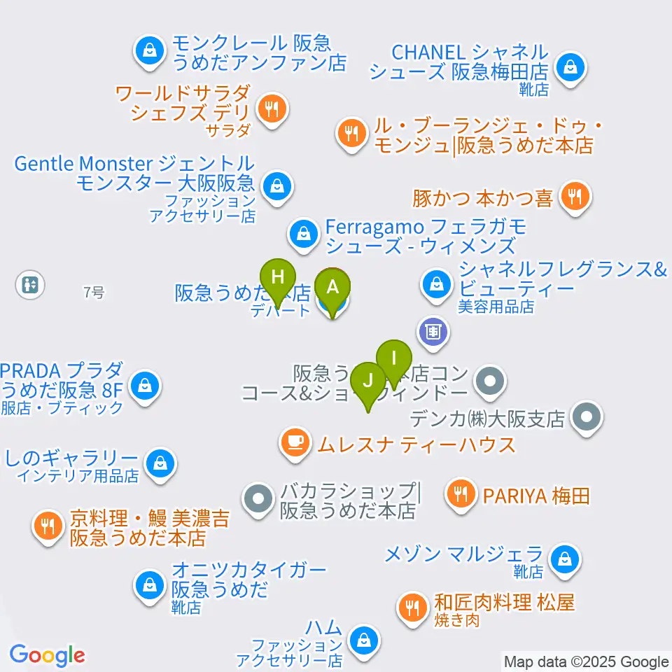 NHK文化センター 梅田教室周辺のファミレス・ファーストフード一覧地図