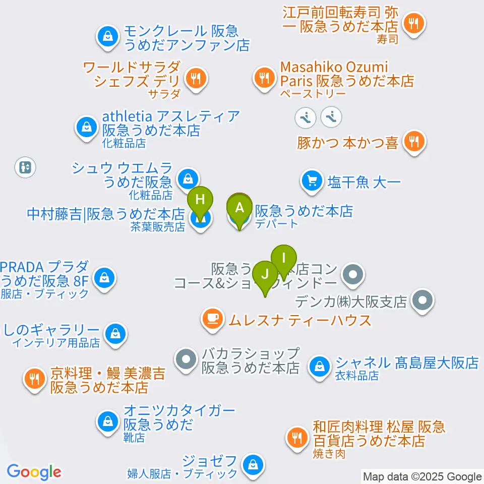 NHK文化センター 梅田教室周辺のファミレス・ファーストフード一覧地図