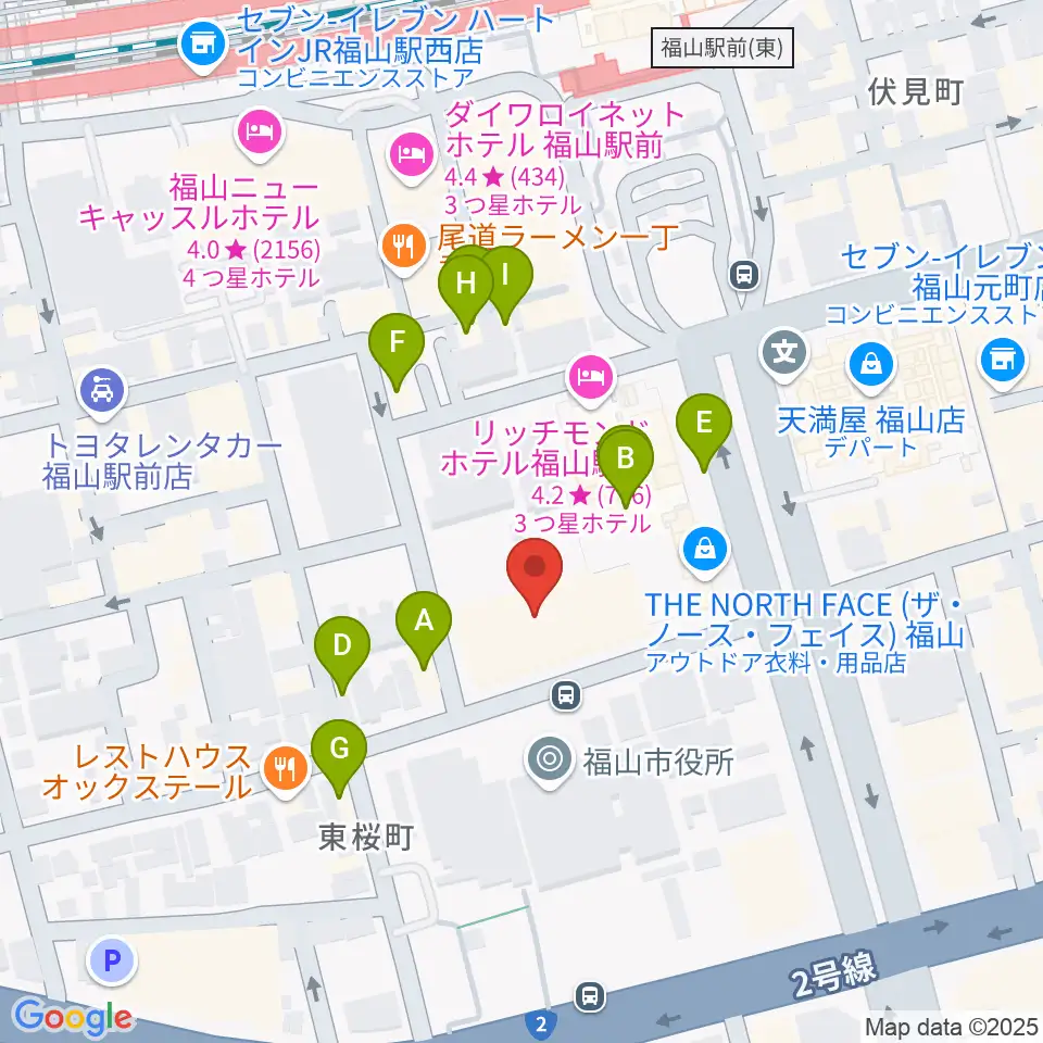 広島県民文化センターふくやま周辺のファミレス・ファーストフード一覧地図