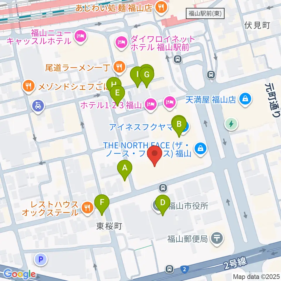 広島県民文化センターふくやま周辺のファミレス・ファーストフード一覧地図