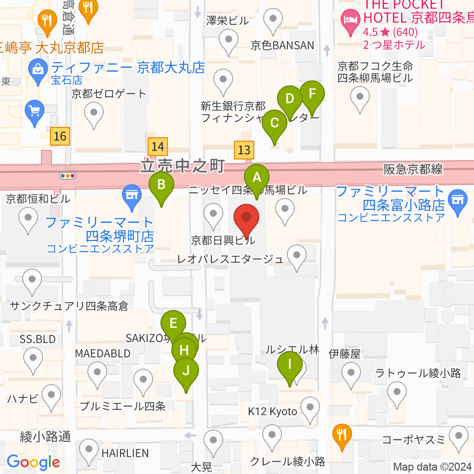 NHK文化センター京都教室周辺のファミレス・ファーストフード一覧地図