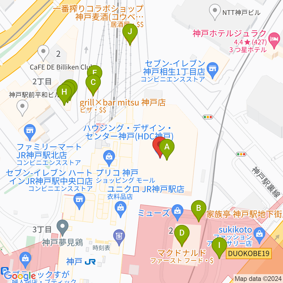 NHK文化センター神戸教室周辺のファミレス・ファーストフード一覧地図