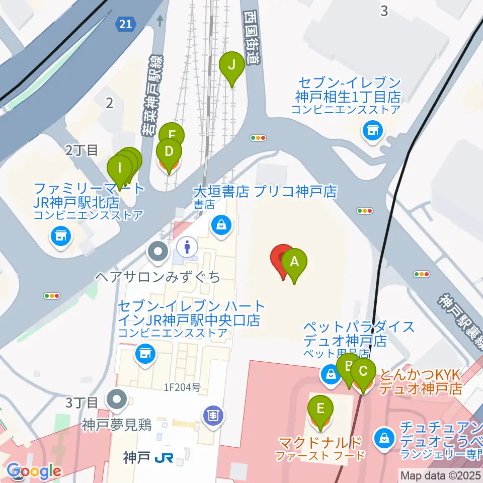 NHK文化センター神戸教室周辺のファミレス・ファーストフード一覧地図