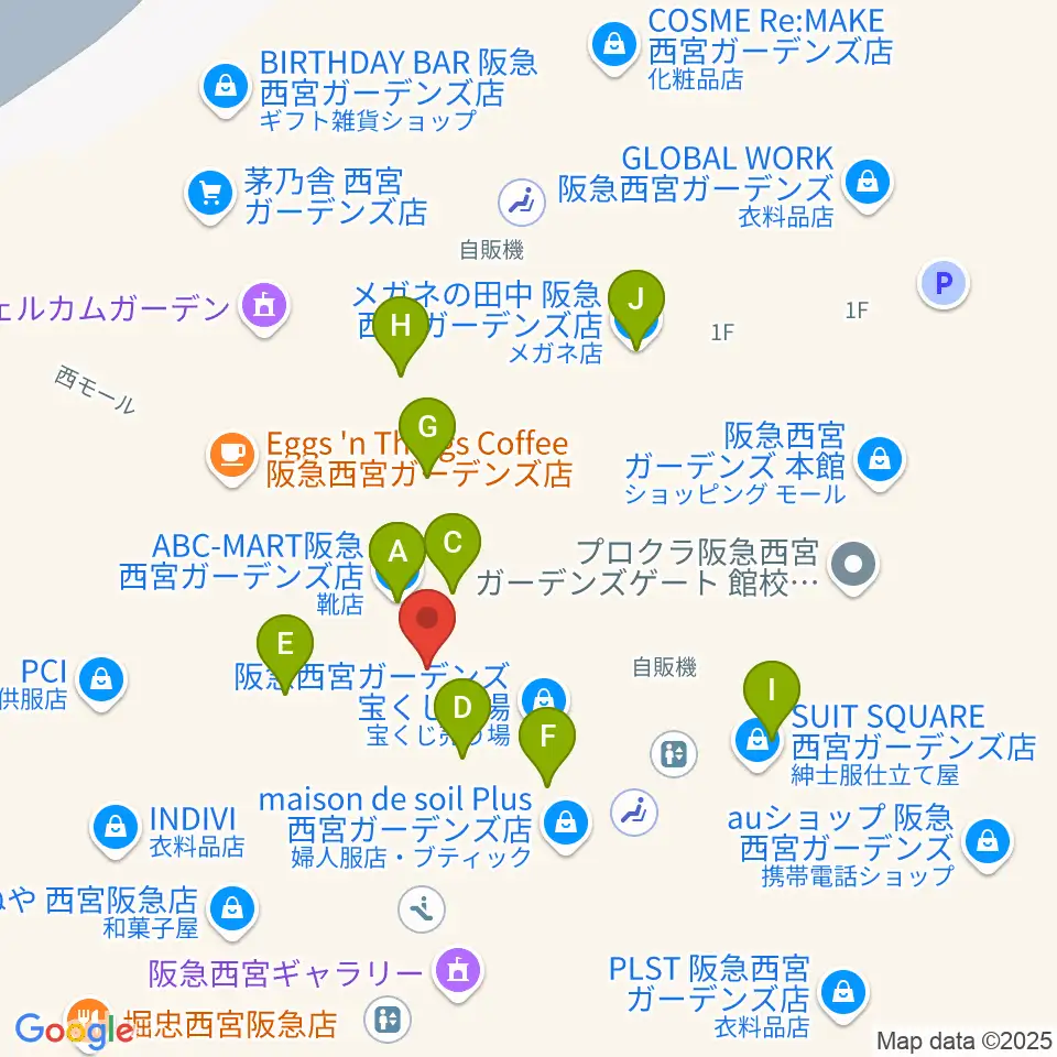 NHK文化センター西宮ガーデンズ教室周辺のファミレス・ファーストフード一覧地図