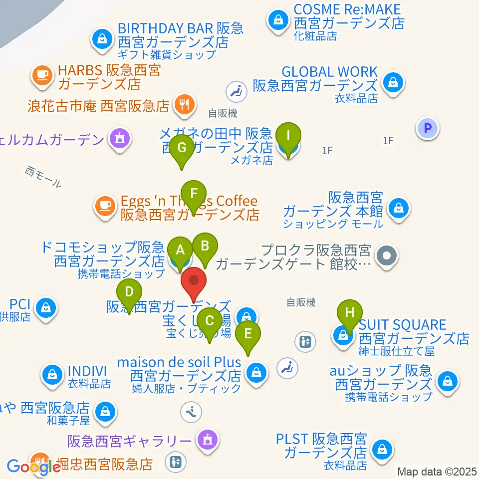 NHK文化センター西宮ガーデンズ教室周辺のファミレス・ファーストフード一覧地図
