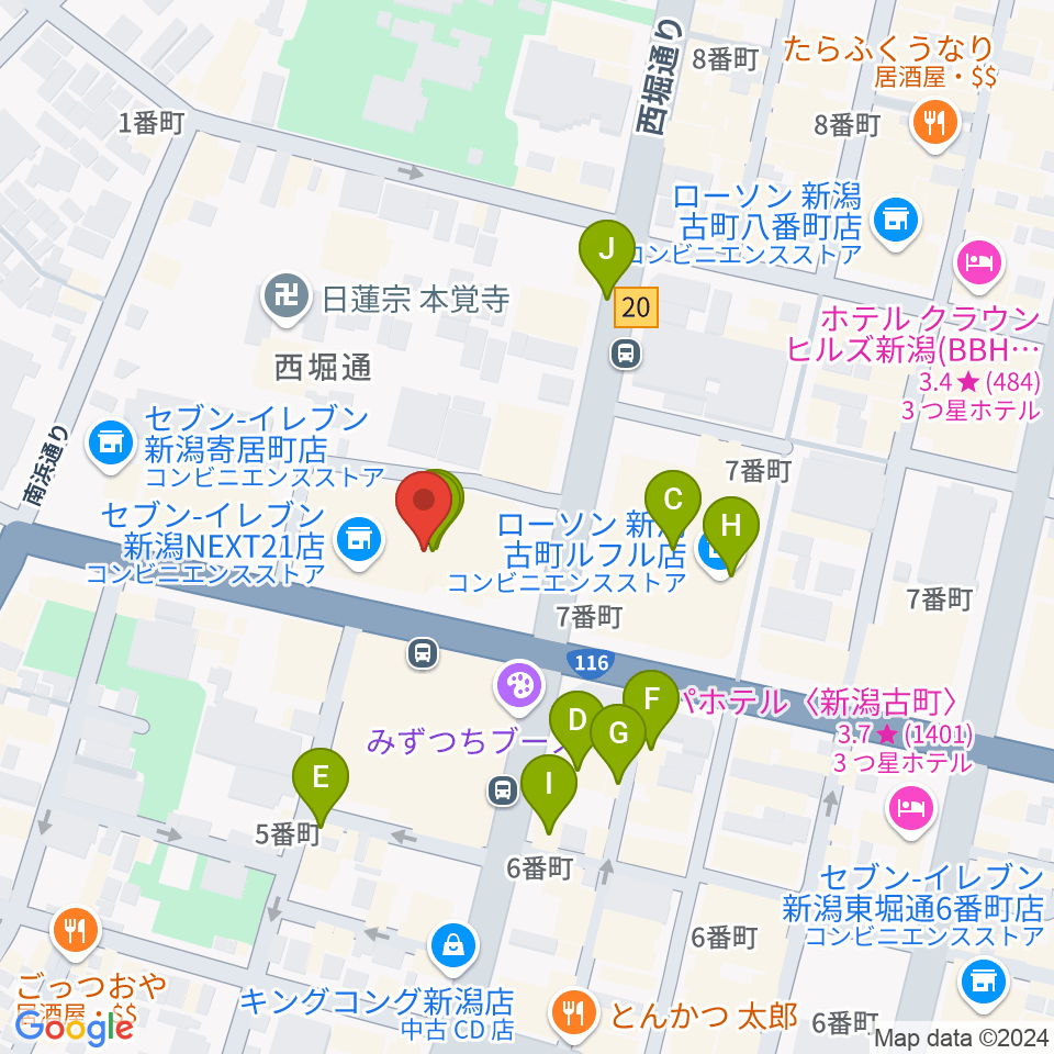 新潟市民プラザ周辺のファミレス・ファーストフード一覧地図