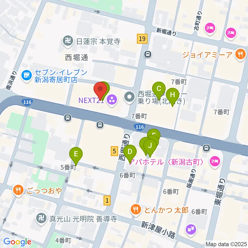 新潟市民プラザ周辺のファミレス・ファーストフード一覧地図