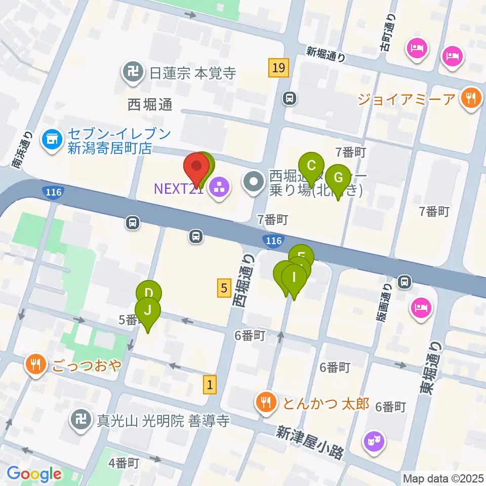 新潟市民プラザ周辺のファミレス・ファーストフード一覧地図