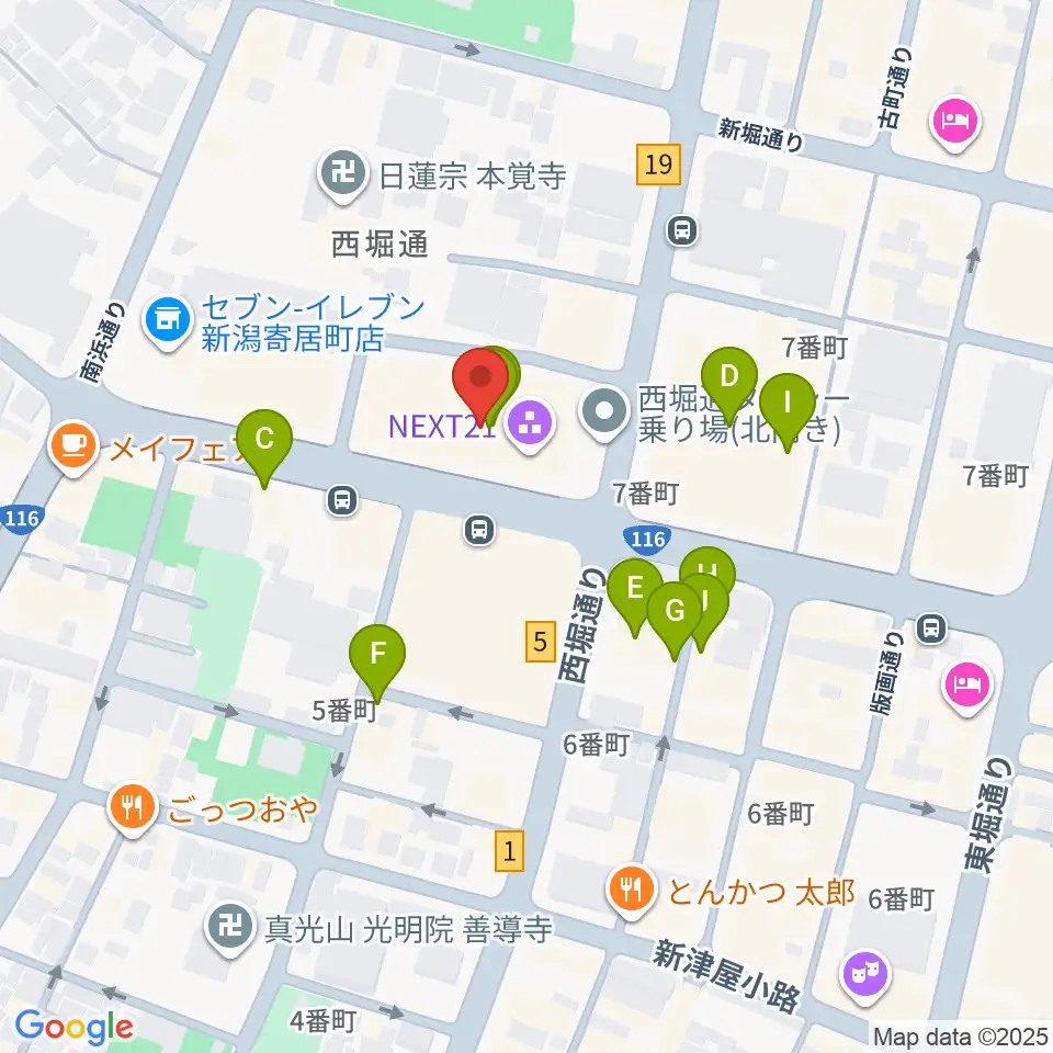 新潟市民プラザ周辺のファミレス・ファーストフード一覧地図