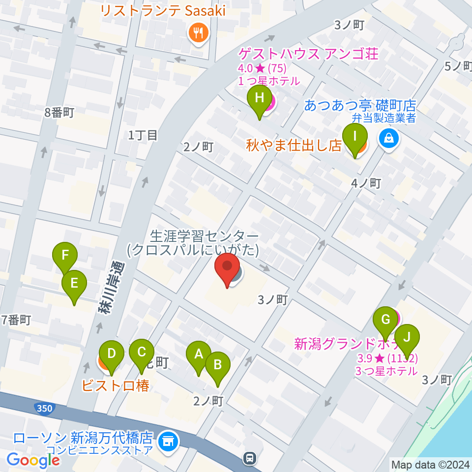 クロスパルにいがた周辺のファミレス・ファーストフード一覧地図