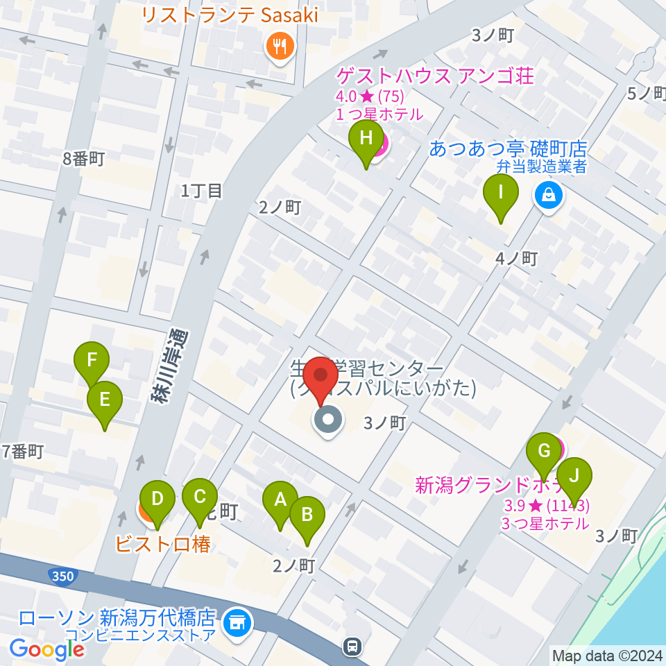 クロスパルにいがた周辺のファミレス・ファーストフード一覧地図