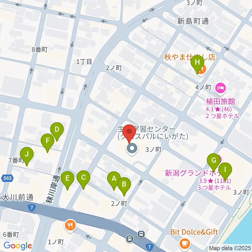 クロスパルにいがた周辺のファミレス・ファーストフード一覧地図