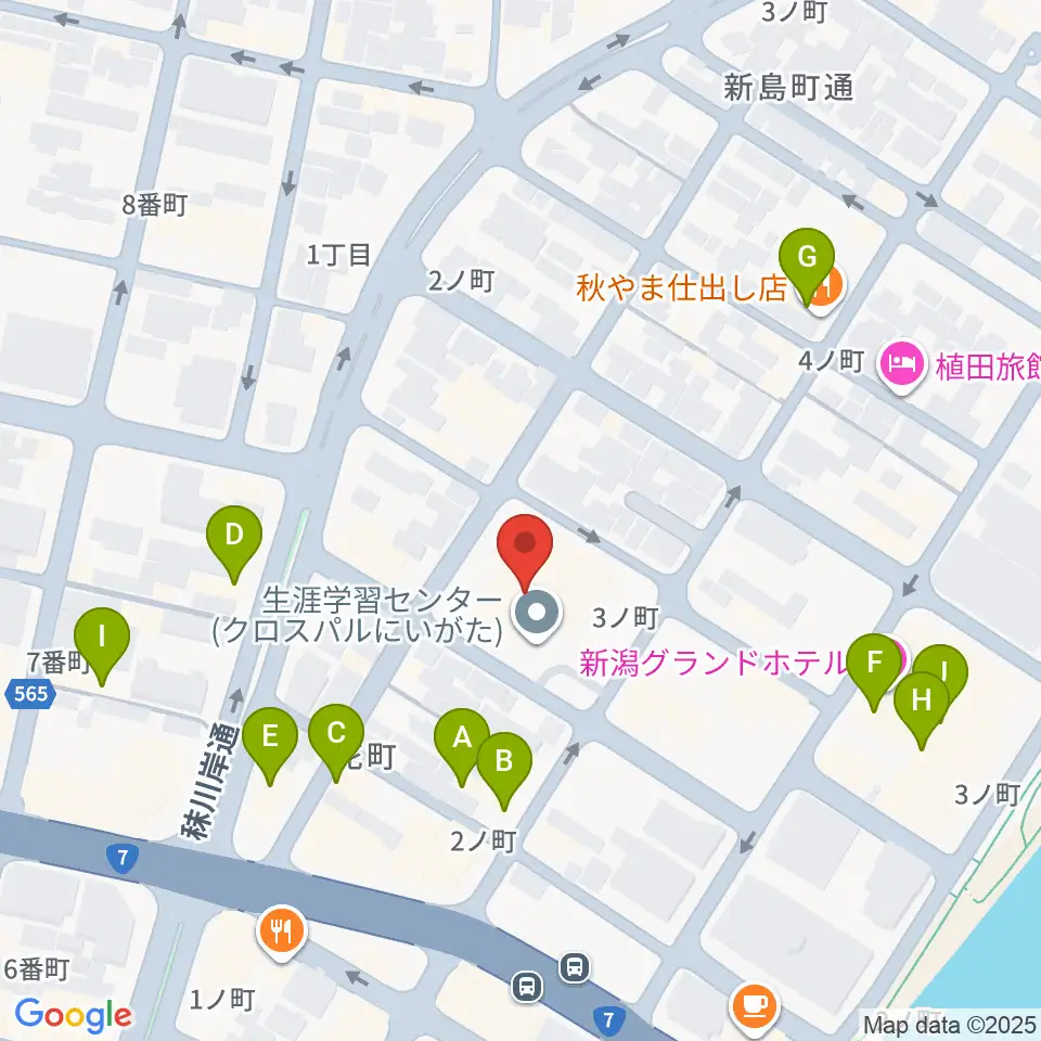クロスパルにいがた周辺のファミレス・ファーストフード一覧地図