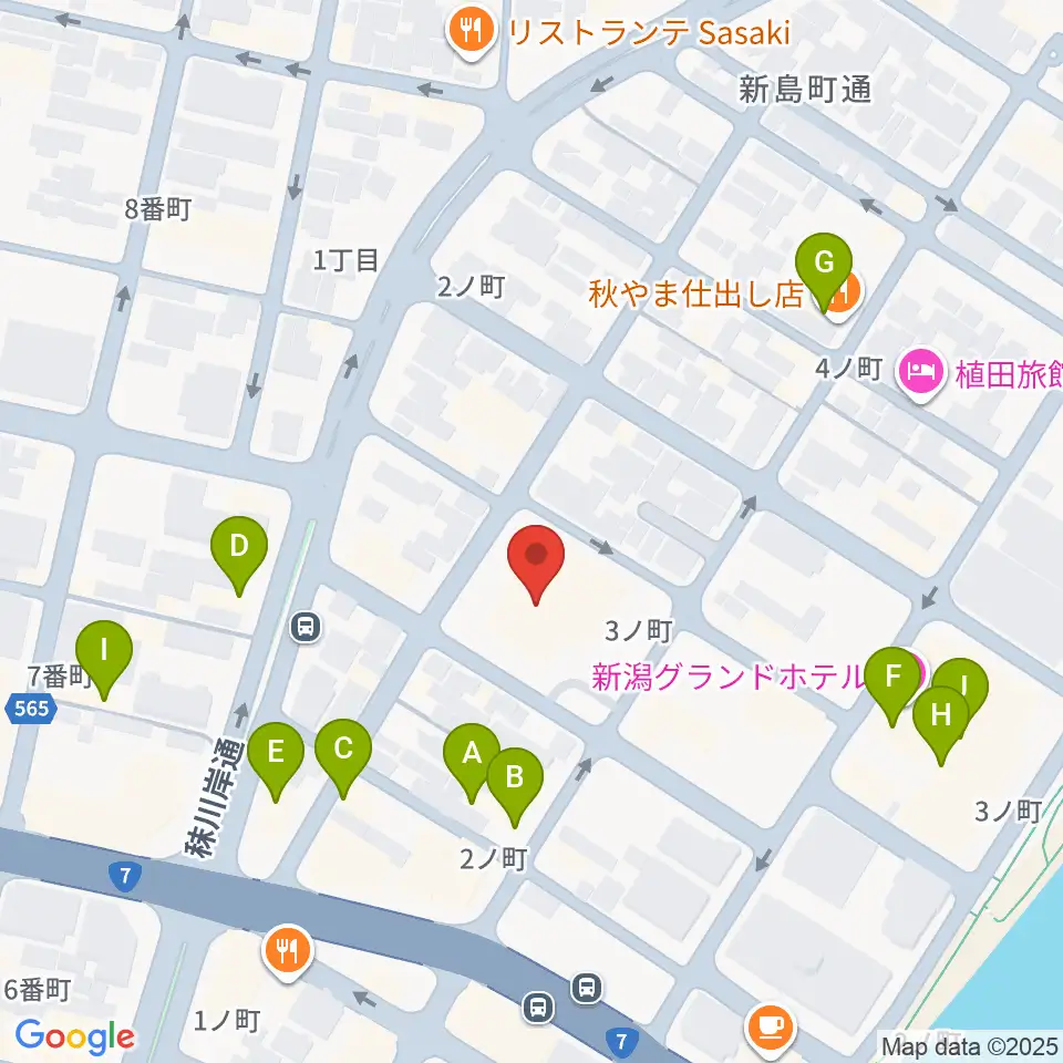 クロスパルにいがた周辺のファミレス・ファーストフード一覧地図