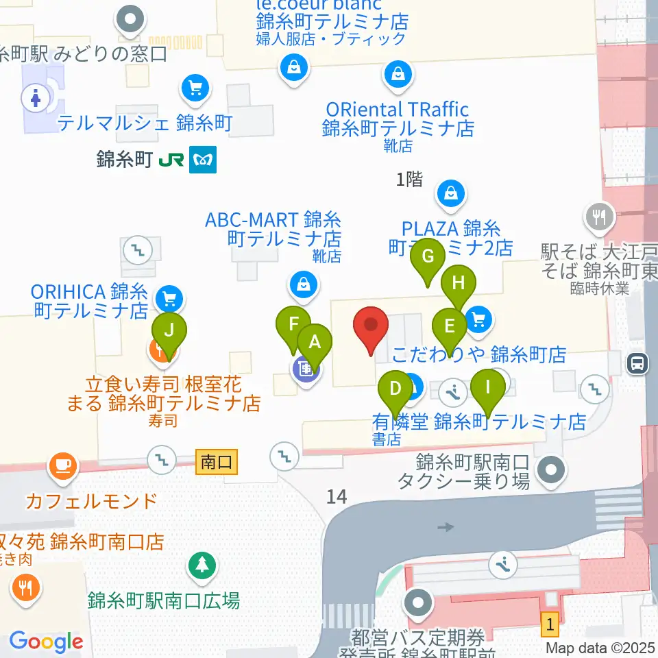 よみうりカルチャー錦糸町周辺のファミレス・ファーストフード一覧地図