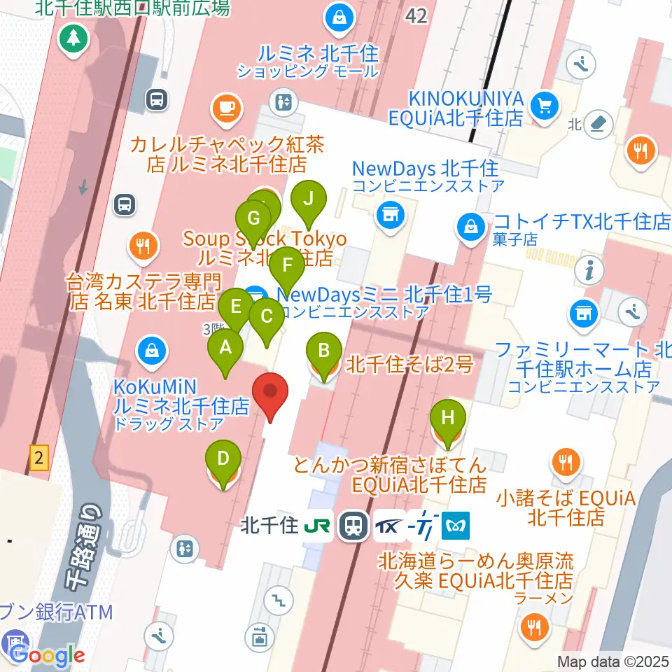よみうりカルチャー北千住周辺のファミレス・ファーストフード一覧地図