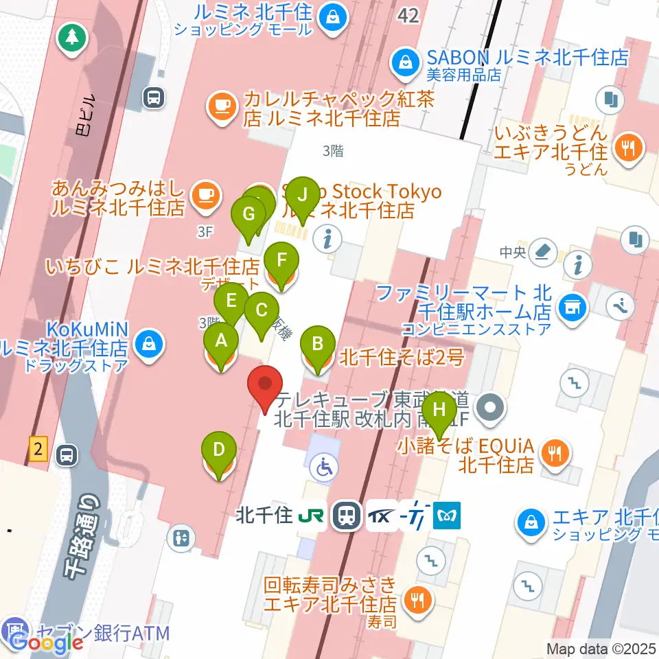 よみうりカルチャー北千住周辺のファミレス・ファーストフード一覧地図