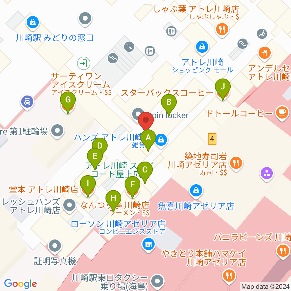 よみうりカルチャー川崎周辺のファミレス・ファーストフード一覧地図