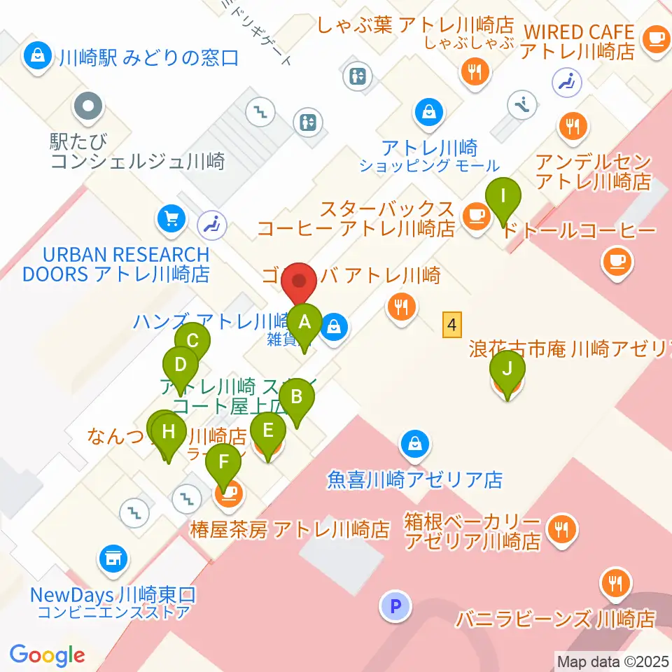 よみうりカルチャー川崎周辺のファミレス・ファーストフード一覧地図