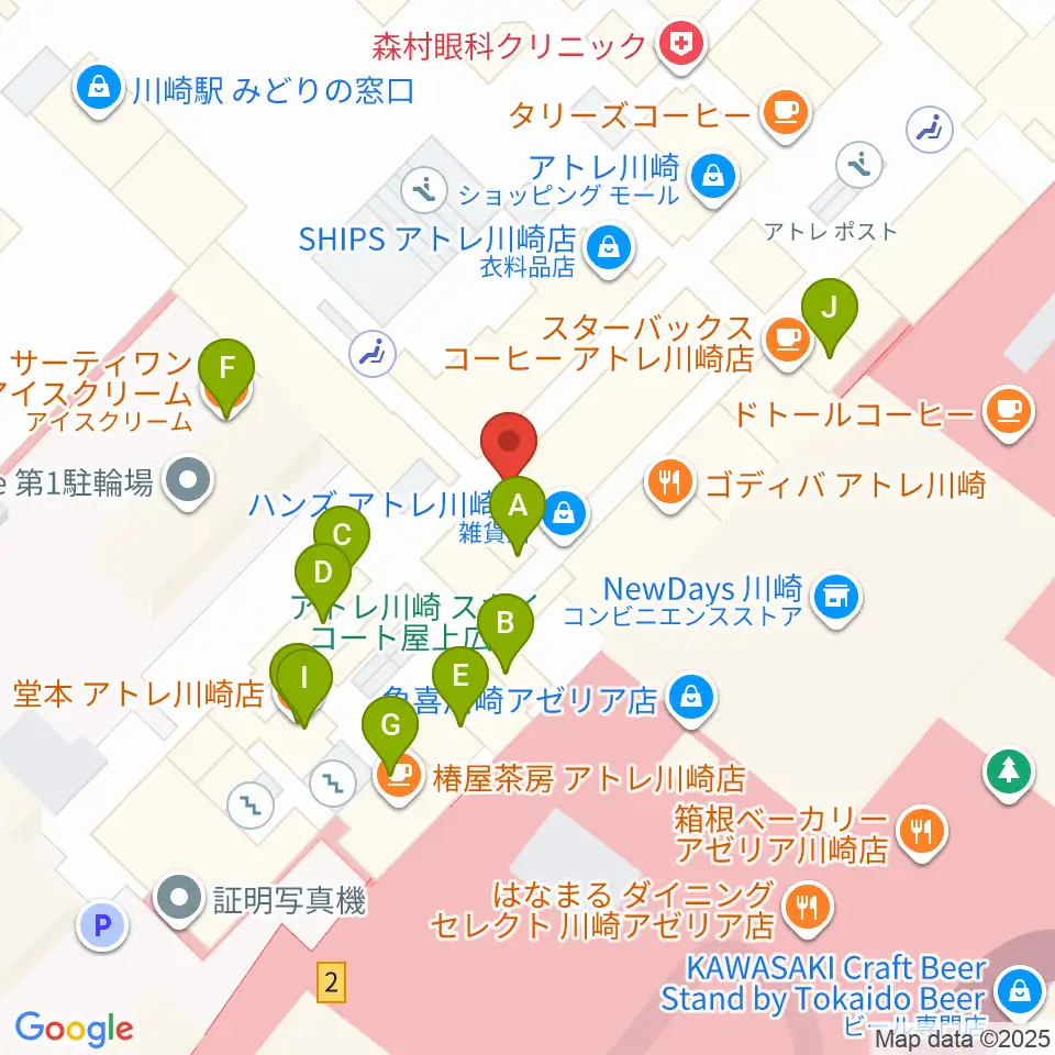よみうりカルチャー川崎周辺のファミレス・ファーストフード一覧地図