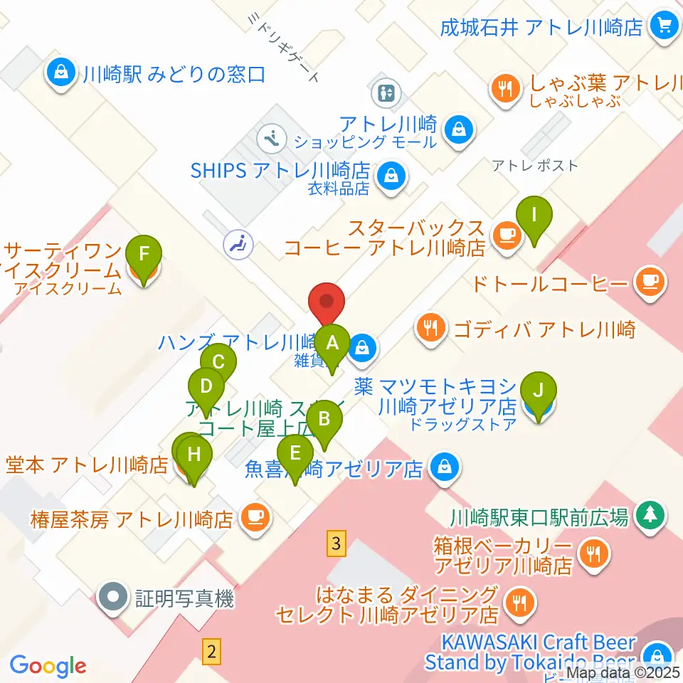 よみうりカルチャー川崎周辺のファミレス・ファーストフード一覧地図