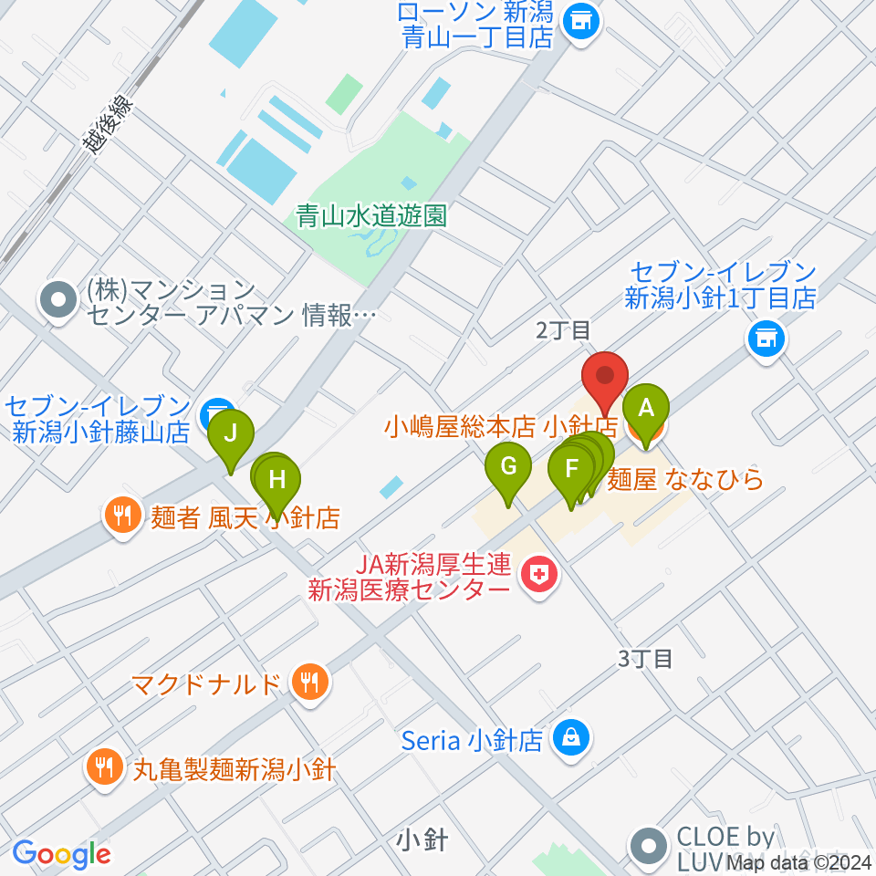 西新潟市民会館周辺のファミレス・ファーストフード一覧地図