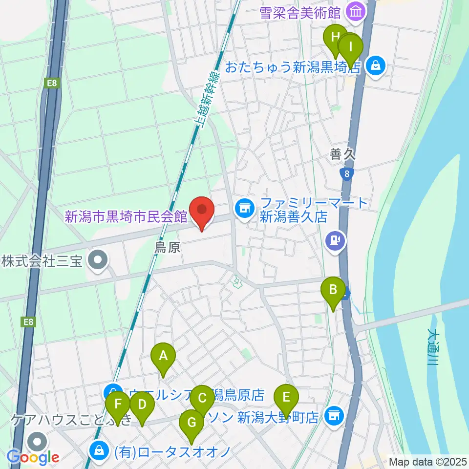黒埼市民会館周辺のファミレス・ファーストフード一覧地図