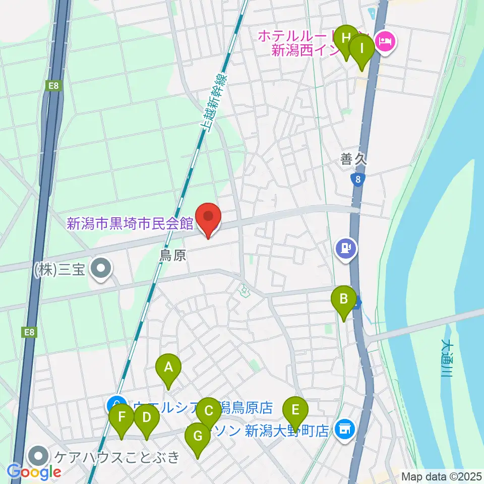 黒埼市民会館周辺のファミレス・ファーストフード一覧地図