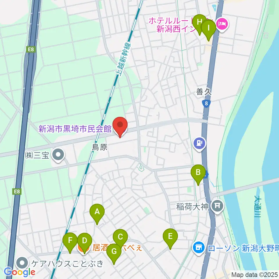 黒埼市民会館周辺のファミレス・ファーストフード一覧地図