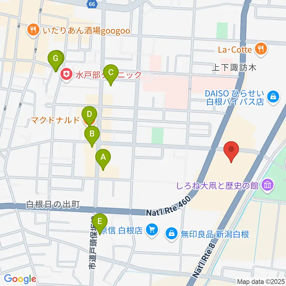 白根学習館 ラスペックホール周辺のファミレス・ファーストフード一覧地図