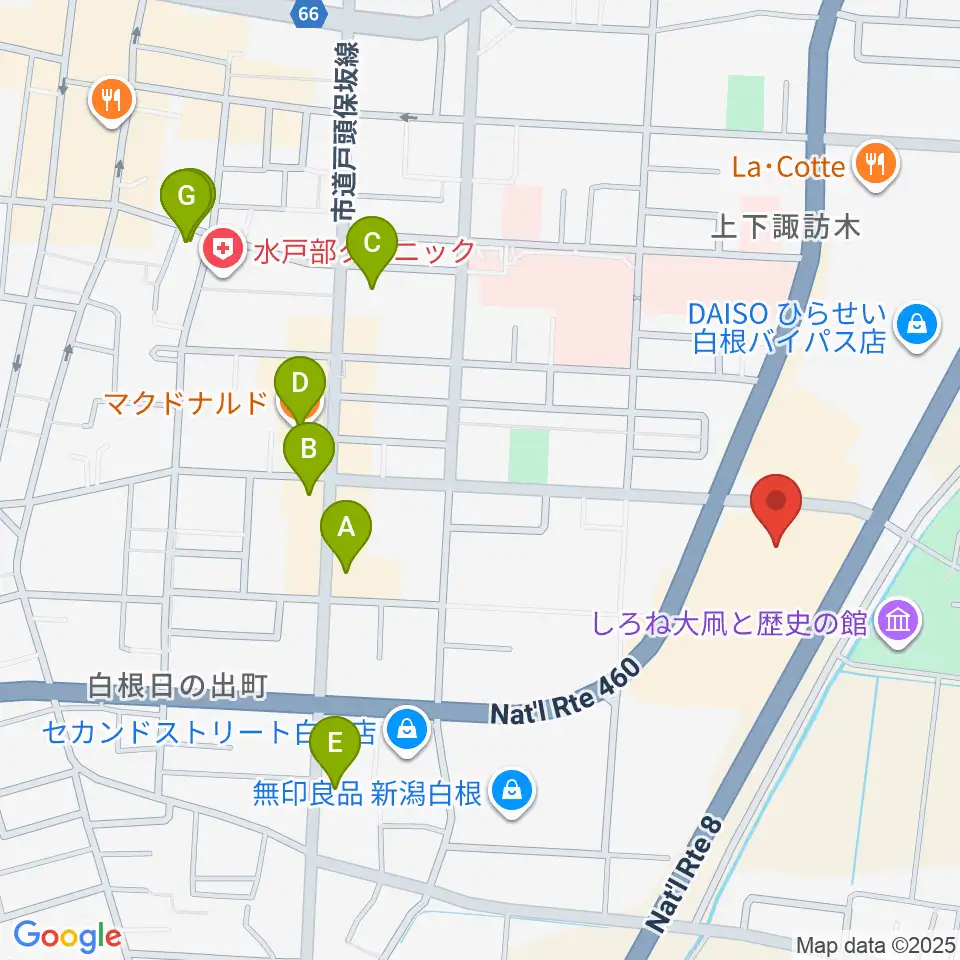 白根学習館 ラスペックホール周辺のファミレス・ファーストフード一覧地図