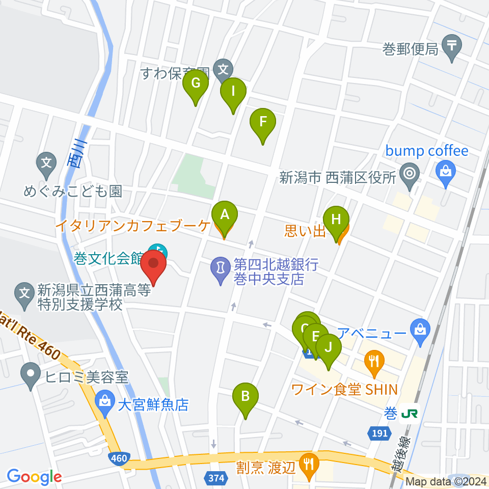 巻文化会館周辺のファミレス・ファーストフード一覧地図