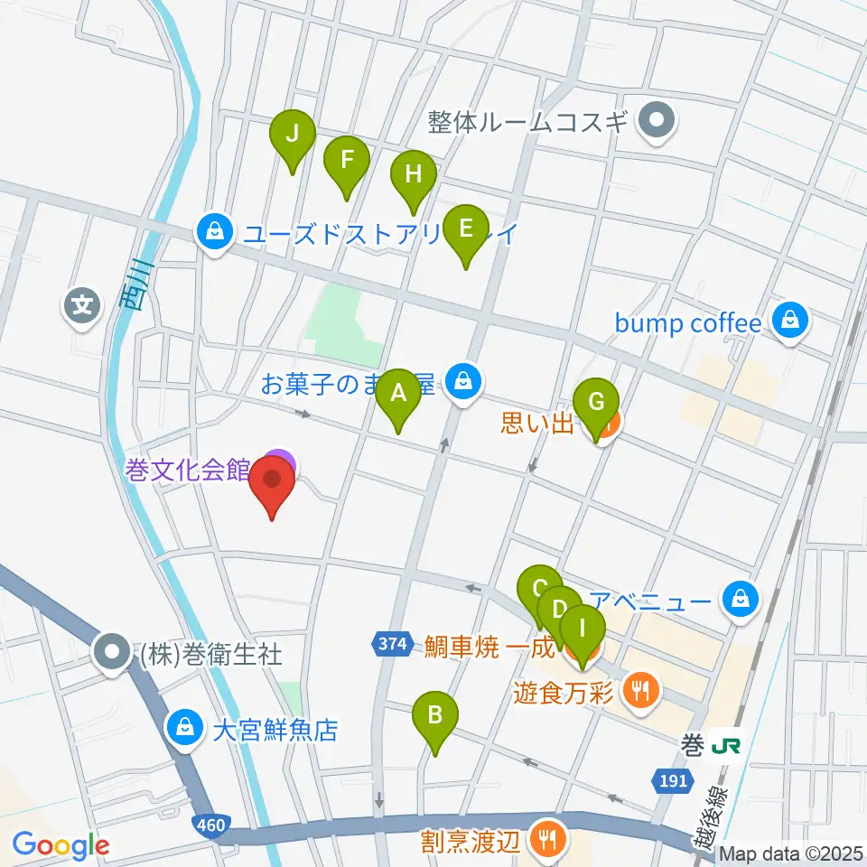 巻文化会館周辺のファミレス・ファーストフード一覧地図