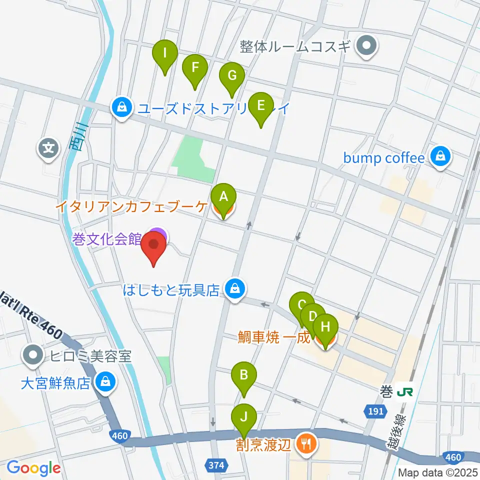 巻文化会館周辺のファミレス・ファーストフード一覧地図
