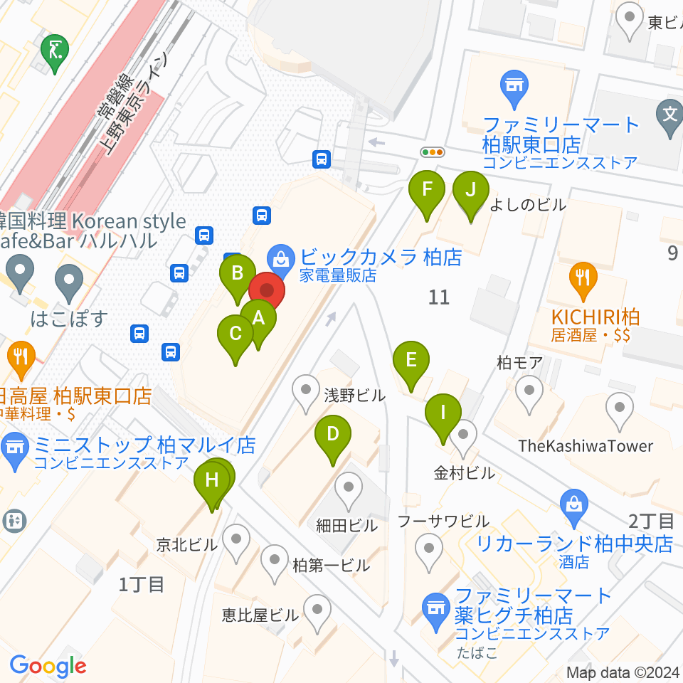 よみうりカルチャー柏周辺のファミレス・ファーストフード一覧地図