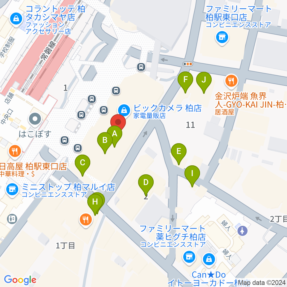 よみうりカルチャー柏周辺のファミレス・ファーストフード一覧地図