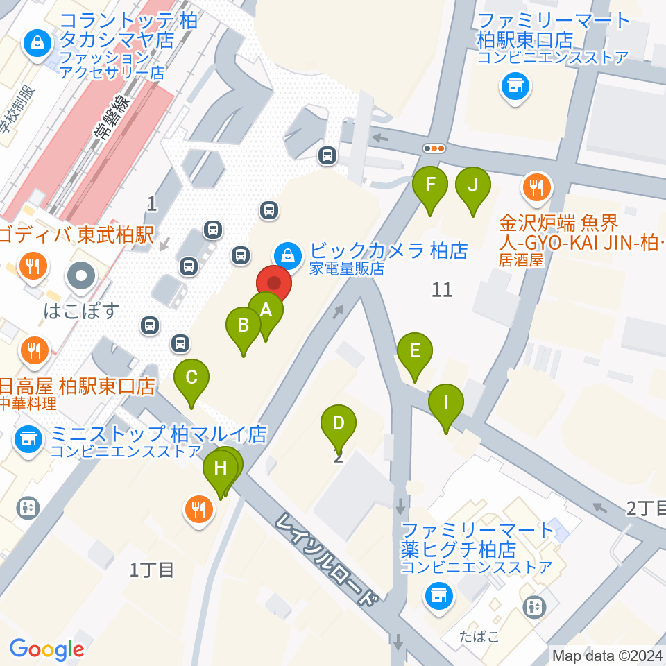 よみうりカルチャー柏周辺のファミレス・ファーストフード一覧地図