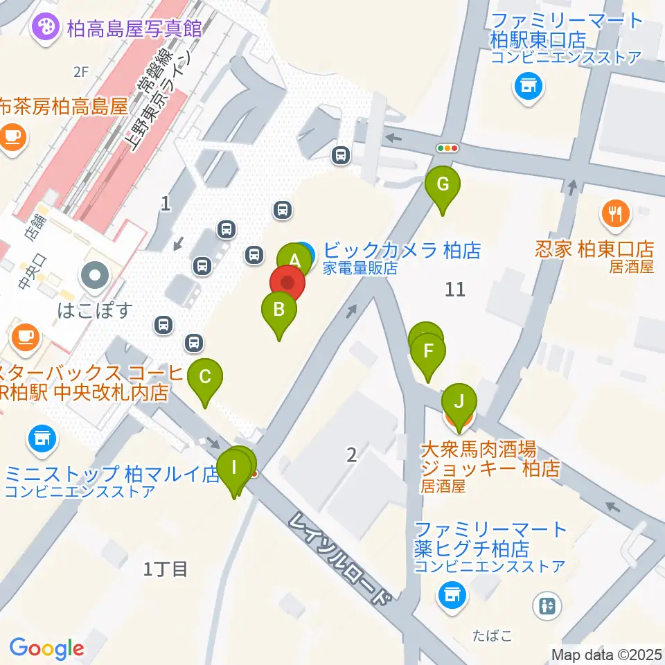 よみうりカルチャー柏周辺のファミレス・ファーストフード一覧地図