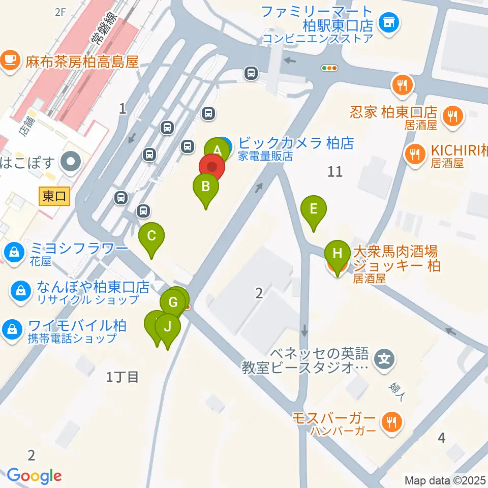 よみうりカルチャー柏周辺のファミレス・ファーストフード一覧地図