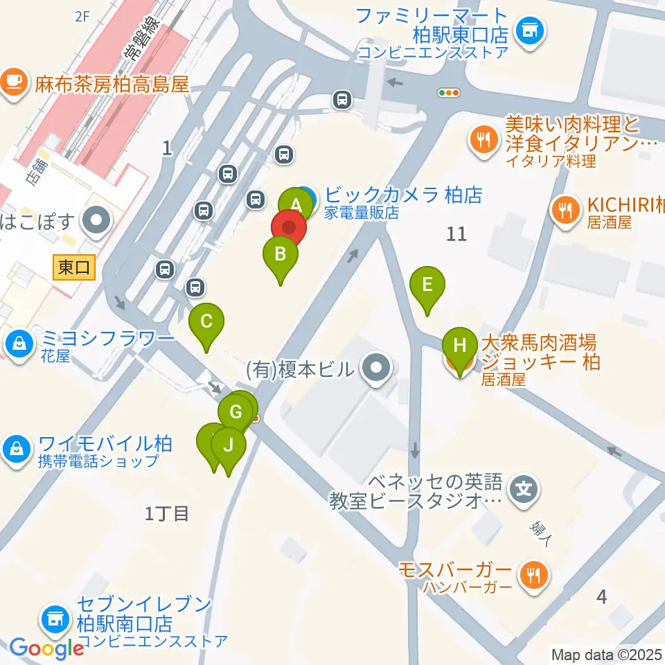 よみうりカルチャー柏周辺のファミレス・ファーストフード一覧地図