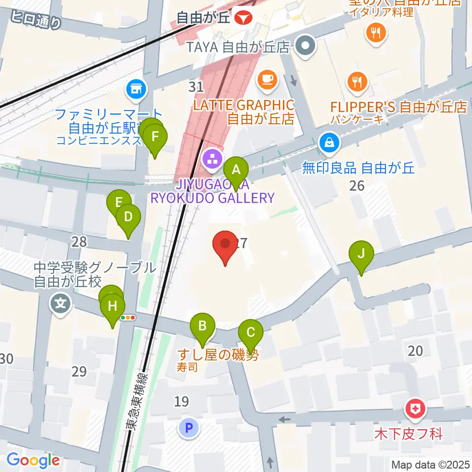 よみうりカルチャー自由が丘周辺のファミレス・ファーストフード一覧地図