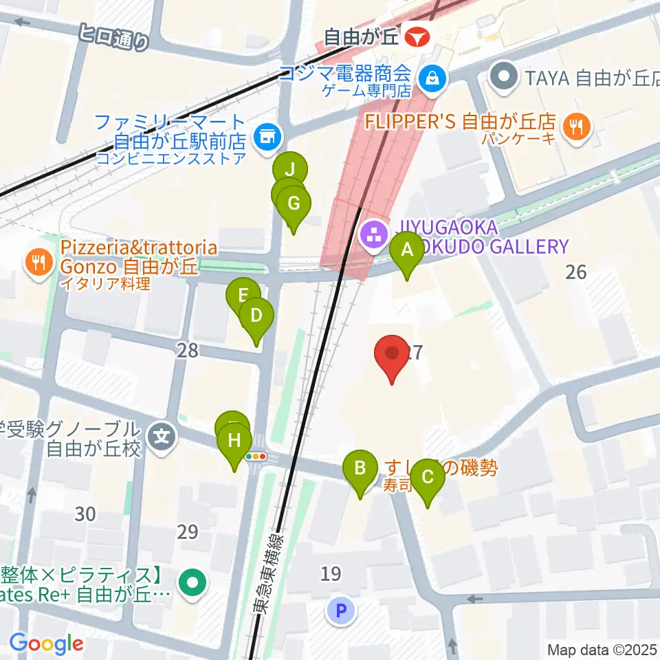 よみうりカルチャー自由が丘周辺のファミレス・ファーストフード一覧地図