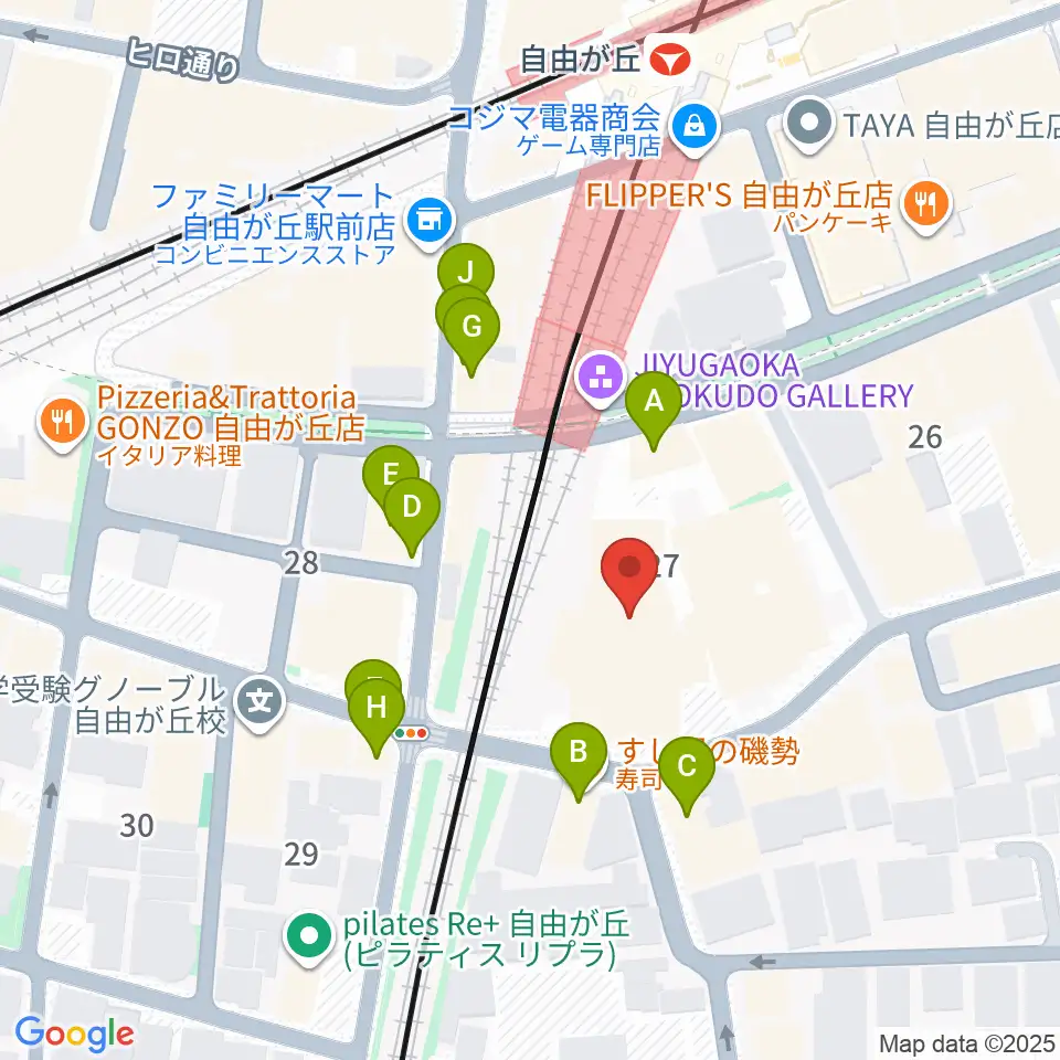 よみうりカルチャー自由が丘周辺のファミレス・ファーストフード一覧地図