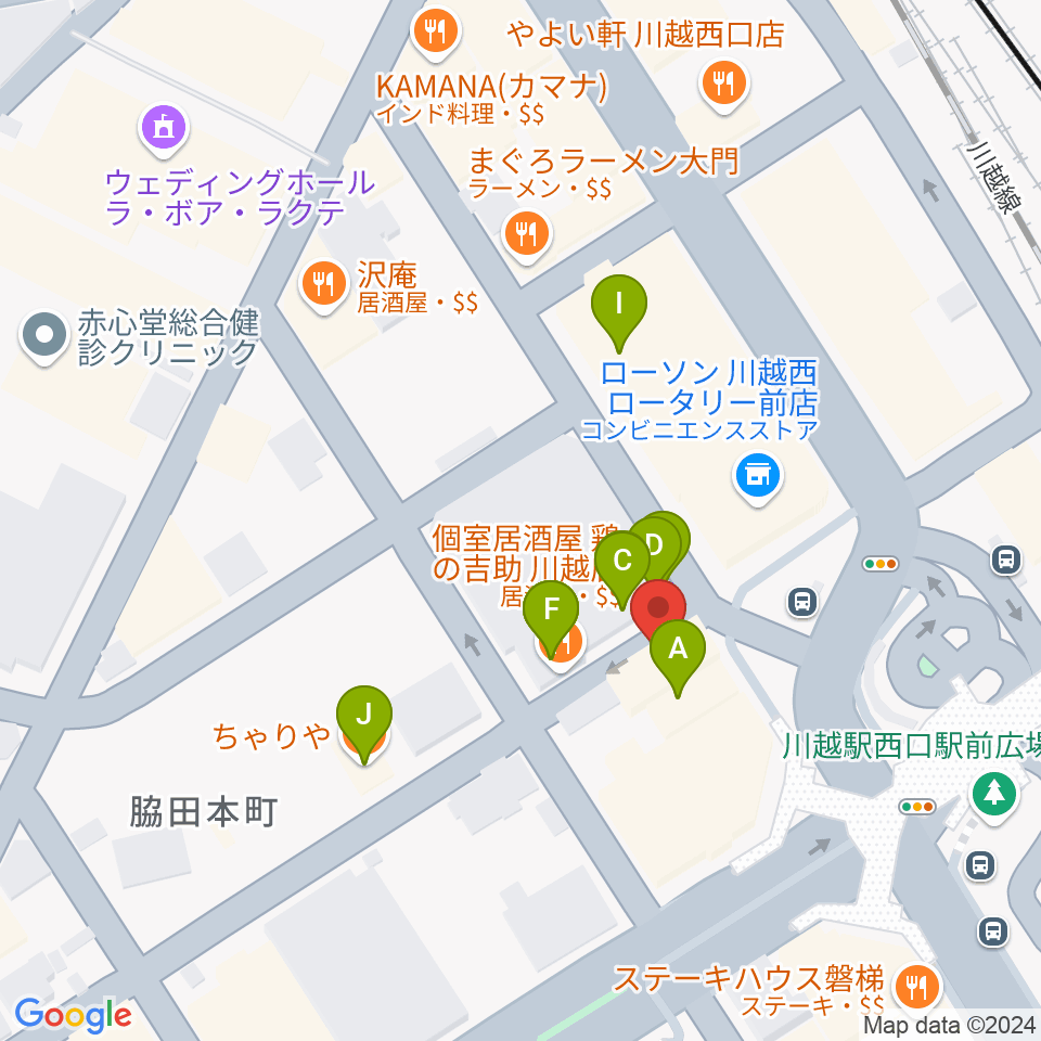 よみうりカルチャー川越周辺のファミレス・ファーストフード一覧地図