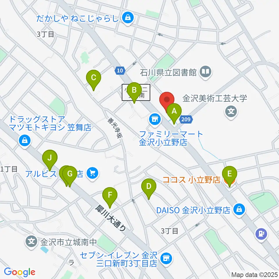 うつのみやカルチャーセンター小立野教室周辺のファミレス・ファーストフード一覧地図